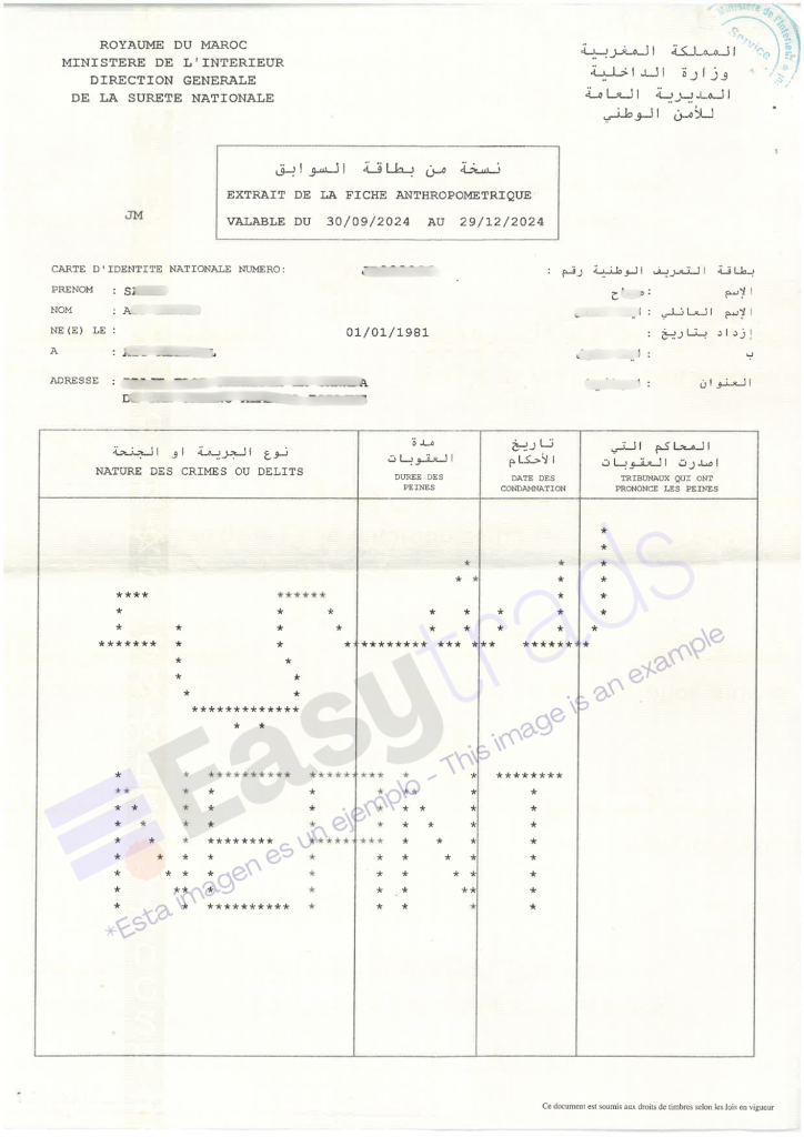 Traducción jurada de certificado de Antecedentes Penales del Francés