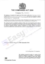Certificado de Registro de empresa de Reino Unido (The Companies Act)