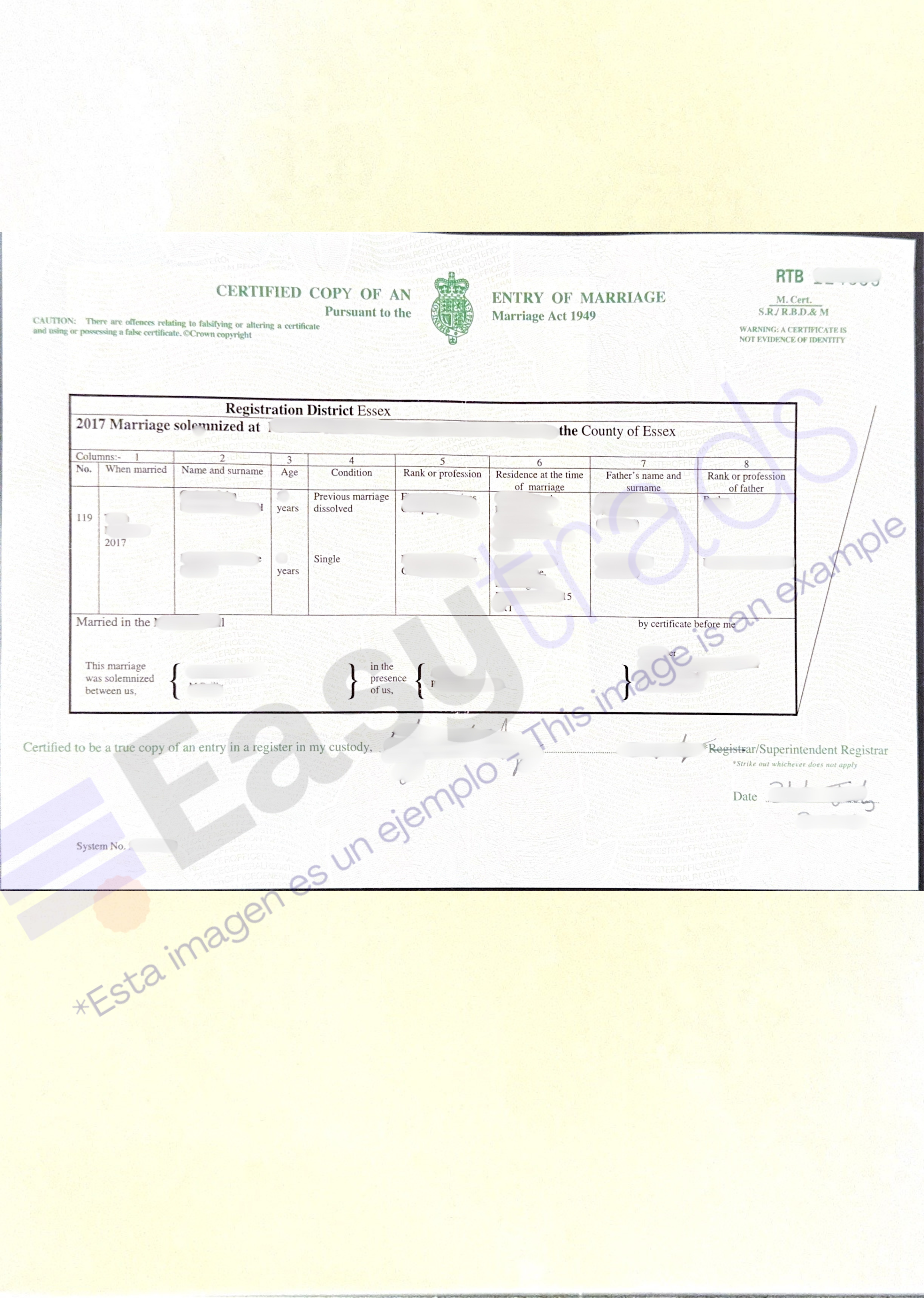 Certificado de matrimonio Reino Unido