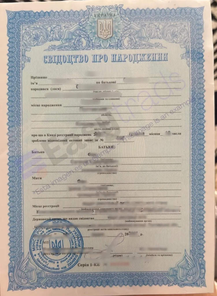 Ukrainian birth certificate from Ukraine sworn Translation