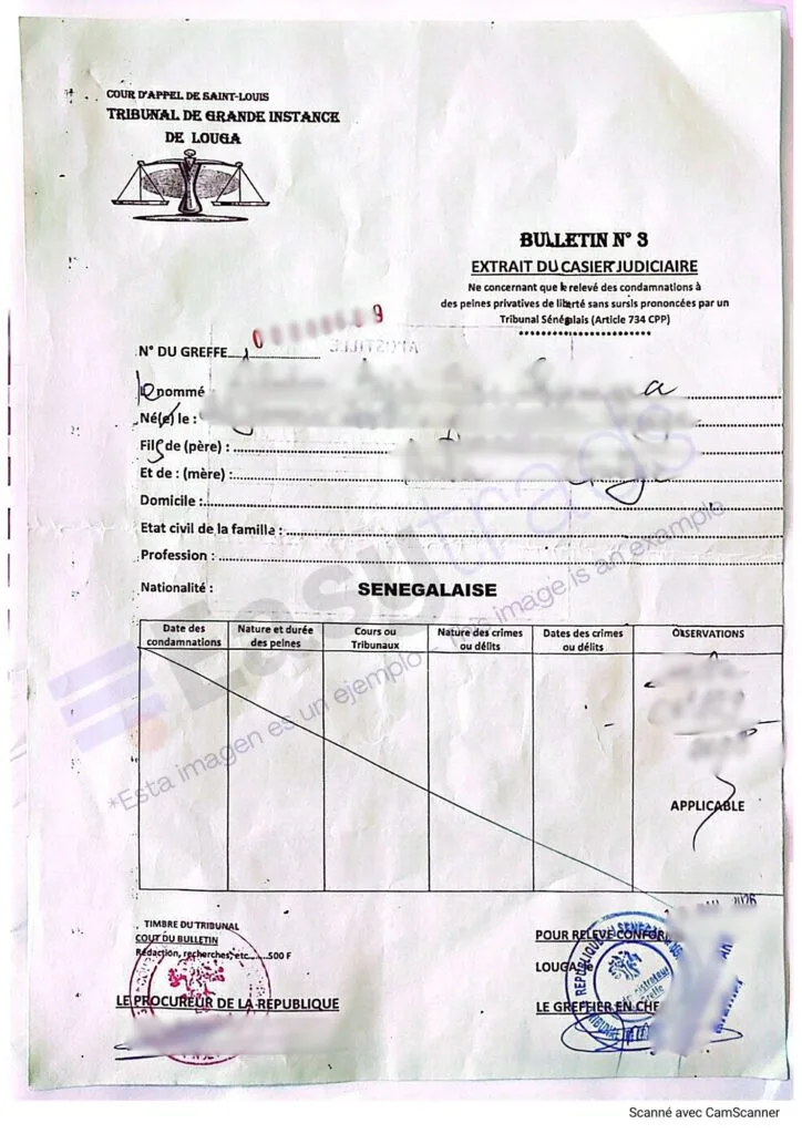 Traducción jurada Antecedentes Penales Senegal